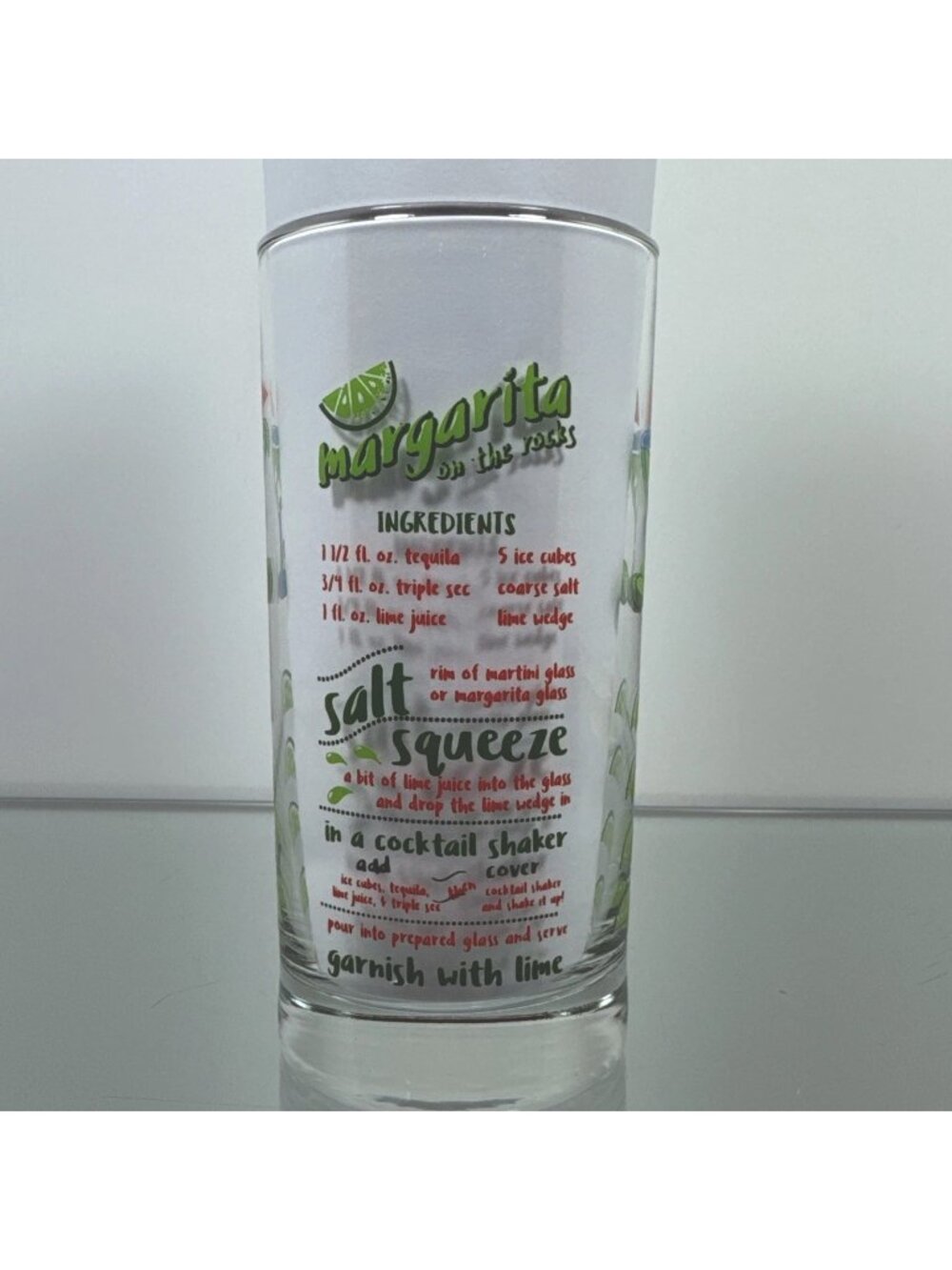 Margarita On The Rocks Recipe Pint Glass 16.3 oz Cocktail Barware Greenbrier